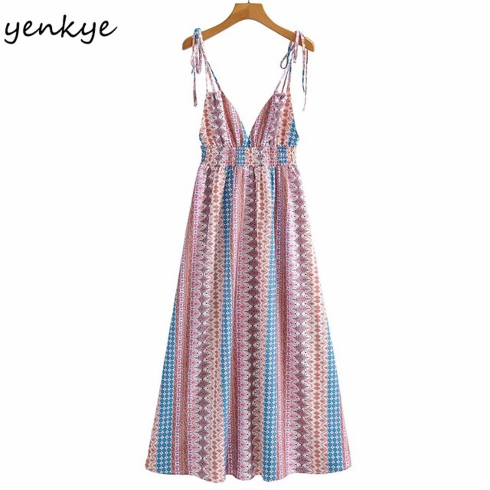 SHEIN  multicolor graphic print strappy maxi dress